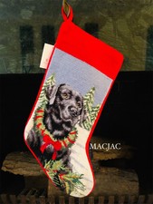 Black Lab Dog Needlepoint Stocking NWT