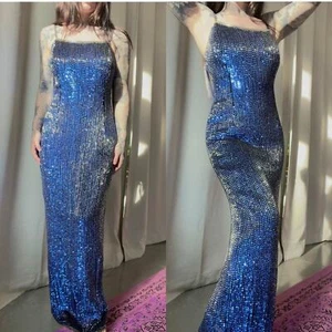 Vestido de graduación vintage Sténay 100 % seda azul nuevo con etiquetas - Imagen 1 de 7