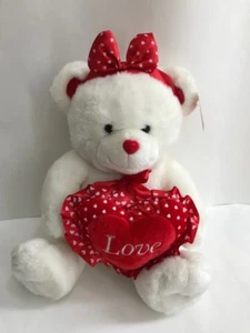 Sweetheart Teddy Ultra-Plush Valentine's Day Singing Teddy Bear Gift-White & Red - Picture 1 of 1
