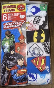 NEW JUSTICE LEAGUE 6 Pair Pack Boys Briefs Underwear SIZE 4 Batman Superman DC - Picture 1 of 2