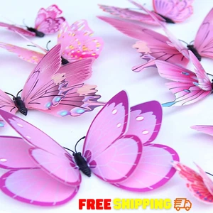 12pcs 3D Butterfly Refrigerator Magnet Wall Stickers Double-Layer Creative Gifts - Picture 1 of 6