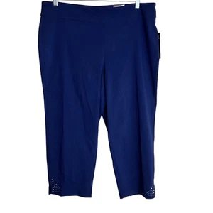 Avenue Womens Super Stretch Pull On Ankle Pants Size 18 Petite Blue Embellished - Picture 1 of 7