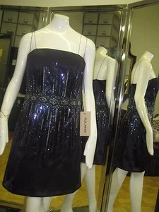 NWOT MIGNON BLACK BEADED SEQUIN Spaghetti Straps SPARKLE COCKTAIL DRESS Sz 6 - Picture 1 of 9