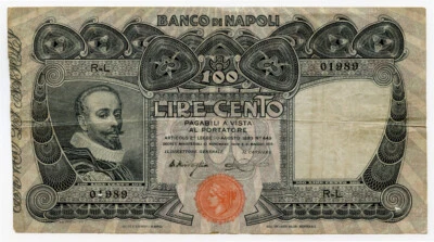 BILLETE DE 100 LIRAS ITALIA NAPOLY (1893) 1908-21 RARO NÍTIDO EN ESTADO BASTANTE BUENO P-S#857. Foto 1 de 2