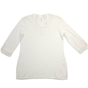 Kate Hill Sweater Womens Petite Small 3/4 Sleeve White Linen Cotton Tunic