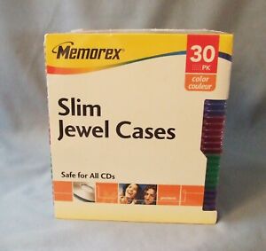 MEMOREX- 30 Pack Color Slim Jewel Cases for CD's - 5 Colors - NIP