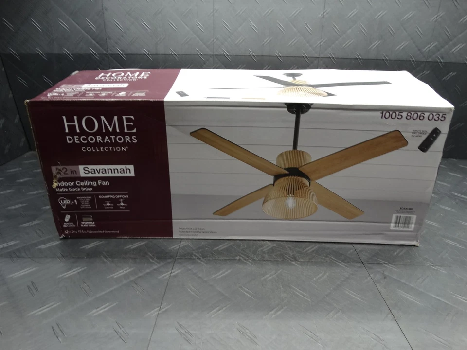 Home Decorators 52 in Savannah LED Black Ceiling Fan w/ Light Kit and Remote - Image 1 of 4