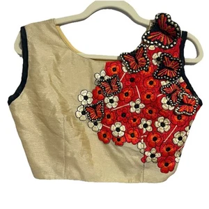 Butterfly Floral Women’s Cream Crop Tank Top Vintage - Picture 1 of 6