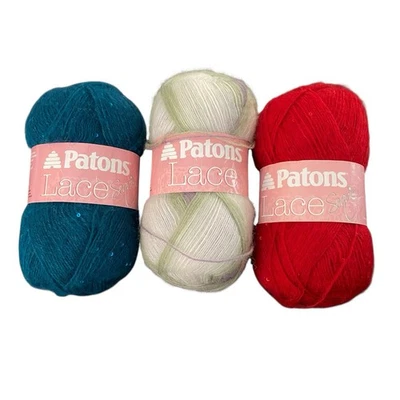 Lote de hilo de encaje de lentejuelas Patons acrílico lana mohair rojo rubí aguamarina azul azulado Foto 1 de 4