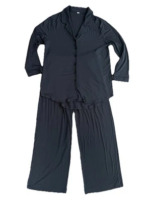 Conjunto de salón de desfile para mujer talla XL negro camisa y pantalones ropa de dormir tela deliciosa Foto 1 de 4