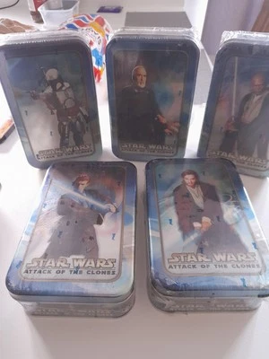 ** TOPPS STAR WARS ATTACK OF THE CLONES SET OF FIVE SEALED TINS SHRINK WRAPPED** - Image 1 of 4