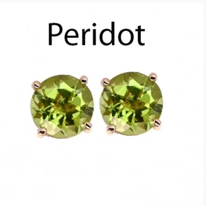 Peridot Round 8mm, 4.96 Carat Stud Earring In 14k Rose Gold (53594) - Picture 1 of 4