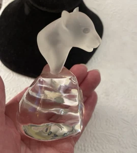 Swarovski Cougar Panther Leion Frosted on Glass Crystal Base Ebeling Reuss 4" T - Picture 1 of 11