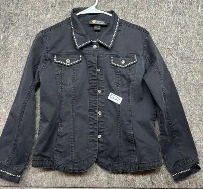 Chaqueta de mezclilla para mujer Christine Alexander negra estrás talla S Foto 1 de 4