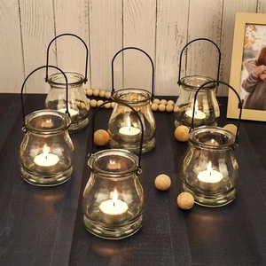 12 Glass Tea Light Candle Lanterns Hanging Indoor/Outdoor Holder Home/Wedding - Picture 1 of 7