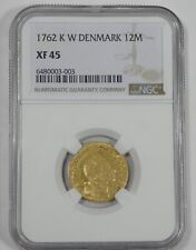 1762 K W DENMARK Frederick V  GOLD  12 Mark Coin CERTIFIED NGC XF 45