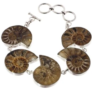 "Brazalete de ley fósil de amonita de plata esterlina 925 genuino de Madagascar, 7" - Imagen 1 de 3