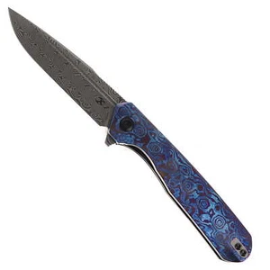 Kansept Qilin Klappmesser blau Timascus Griff Damast glatte Kante K1047A4 - Bild 1 von 6
