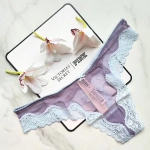 Victoria's Secret Tease Mesh Lace-Trim High-Leg Thong Panty Frozen Plum - Picture 1 of 9