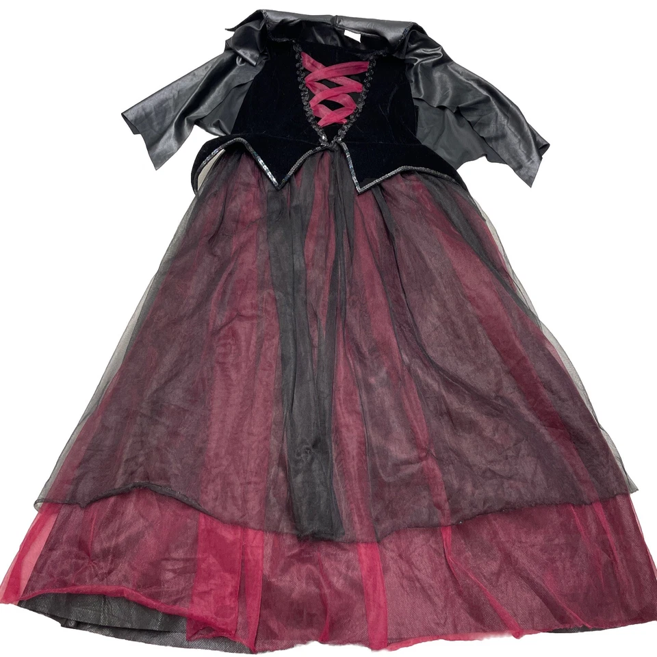 Lady Vampire Gothic Costume Wicked Queen Dress w/Cape Attached Girls XL/Women S - Image 1 of 4