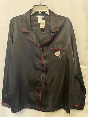 Conjunto de Pijama Vintage Cetim Preto 2 Peças Rosa por KMart Feminino Tamanho Grande Novo com etiquetas - Imagem 1 de 4