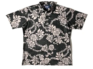 New The ONO Shirt Mens Black & Grey Floral Print Hawaiian Aloha Shirt Sz L Reyn - Picture 1 of 10