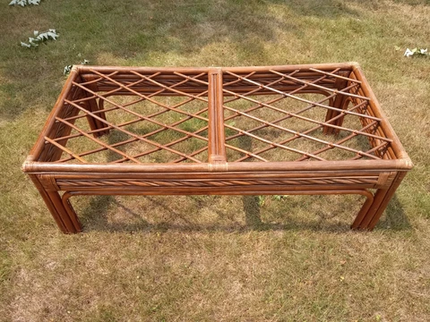 Vtg Bamboo Wicker Table Very Nice. 57 InL, 24in W, 17in H. Took Pic Of Any Know Cover