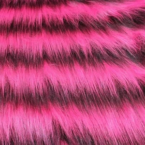Long Haired Faux Fur Fabric - Cerise/Black Stripe - AC 356 / YF54 - Picture 1 of 3