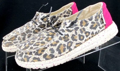 Hey Dude Wendy Youth Linen Leopard Cheetah Pink Lightweight Shoes Youth 1 - Image 1 of 4