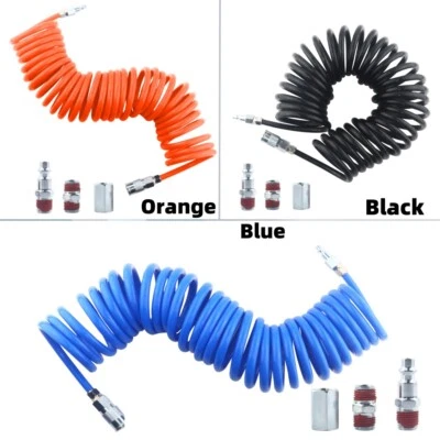 Polyurethane Recoil Air Hose with Fittings Compressor OD 10mm ID 6.5mm L 9M - Image 1 of 4