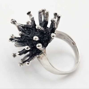 Artisan Made Spikey Brutalist Sputnik Sterling 3D Statement Cocktail Ring 1960s - Picture 1 of 8