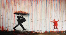 118" Banksy style Repro  canvas Painting Street art graffiti Rainbow Rain man