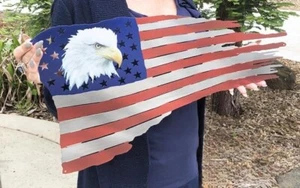 AMERICAN FLAG RED WHITE BLUE LASER CUT OUT 24" HEAVY DUTY USA MADE METAL SIGN - Picture 1 of 1
