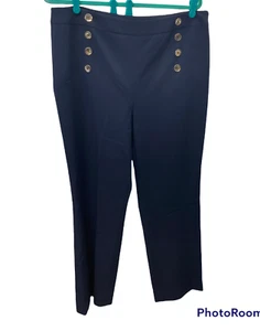 NEW Bar III Pull On sailor Pants Navy blue career work Gold buttons - Picture 1 of 5