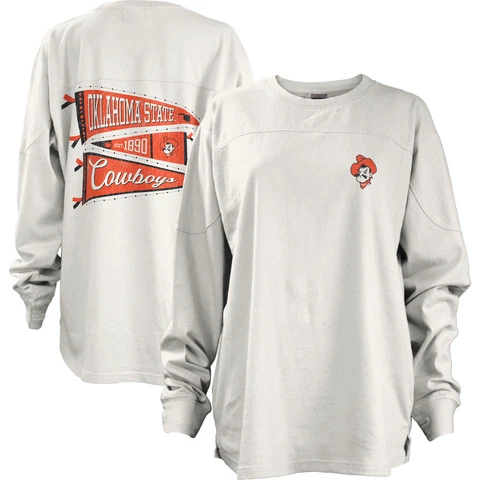 Women's Pressbox White Oklahoma State Cowboys Pennant Stack Oversized Long Cover