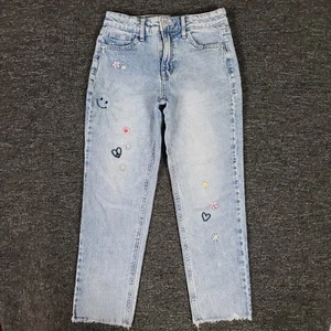 Cat & Jack Jeans Girls 10 Light Wash Straight Ankle Stretch Raw Hem School 24x22 - Picture 1 of 11