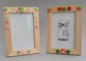 2 Button Hand Decorated Girls Wooden Ikea Photo Frames 17.5 x 12.5cm - Picture 1 of 6