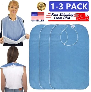 3PC Washable Adult Bibs Eating Clothing Protectors Easy to Clean & Crumb Catcher - Picture 1 of 9