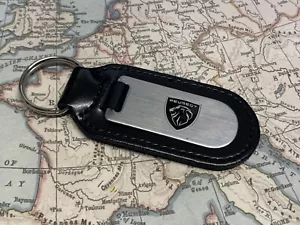 PEUGEOT Key Ring Etched and infilled On Leather New - Picture 1 of 3