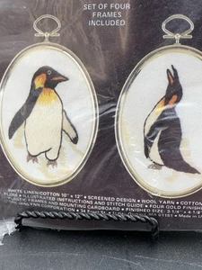 VTG CHARMIN THE JANLYNN CORP. PENGUINS CREWEL KIT 10”X12” - Picture 1 of 7
