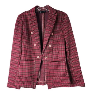 NEW New York & Co pink black plaid houndstooth stretchy preppy blazer small - Picture 1 of 6