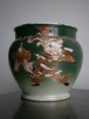 Petit Cache pot Japon Grès émaillé Céramique Art Asie décor Samouraï Ancien - Photo 1/4