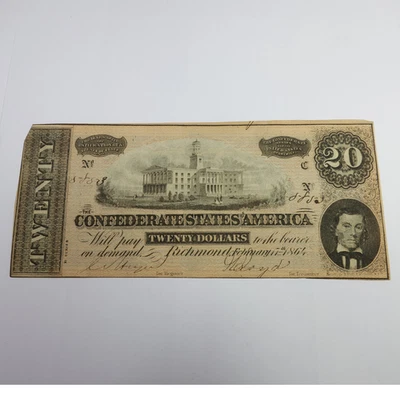 1864 CSA Confederate States of America $20 Twenty Dollar Note #57739F - Image 1 of 3