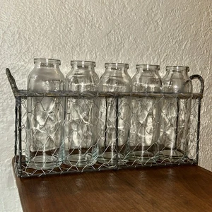 Propagation Station Set of 5 Glass Bottles for Plants +Chicken Wire Stand Unique - Picture 1 of 7