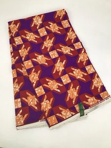 Fabric: Dutch Wax Block Print by Vlisco in Holland - Red, Orange, & Purple - Picture 1 of 3