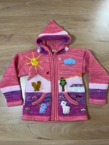Kids Alpaca Hooded Zip Up Sweater Hand Embroidered New w/Tag Size 8 Made in Peru - Picture 1 of 3