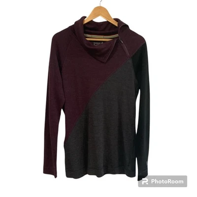 Smartwool Merino 250 Top Womens XL Purple Gray Cowl Neck Asymmetric Base Layer - Image 1 of 4