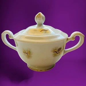 MCM Fukagawa ARITA Sugar Bowl Agujas Cono de Pino Acentos Dorados Japón Cottagecore - Imagen 1 de 7