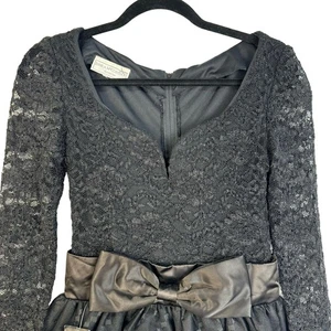 Jessica McGlintock Gunne Sax 6 Vintage Mini Dress Tulle Lace Bow Whimsical Goth - Picture 1 of 10