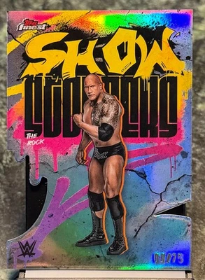 THE ROCK 2025 TOPPS FINEST WWE SHOWSTOPPERS DIE CUT REFRACTOR /75 - Image 1 of 2